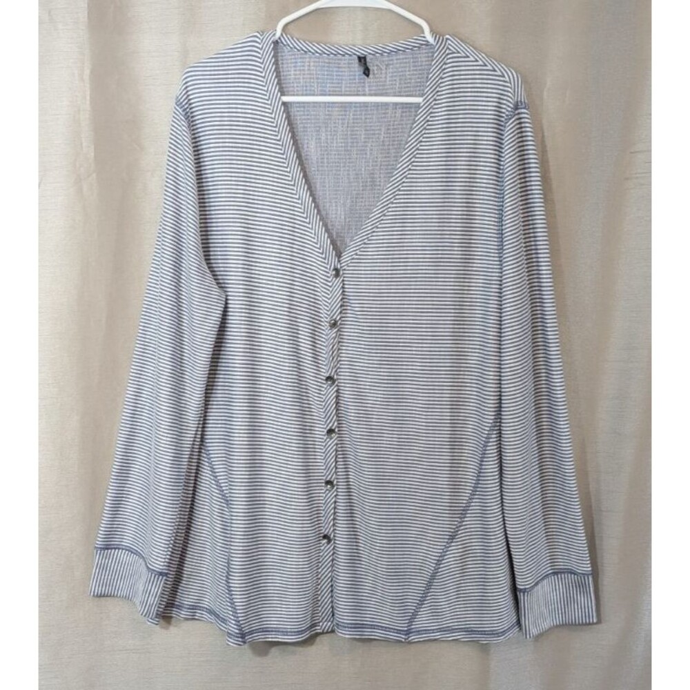 North River Cardigan Women's XL Button-Up Blue White Striped Lightweight Coastal